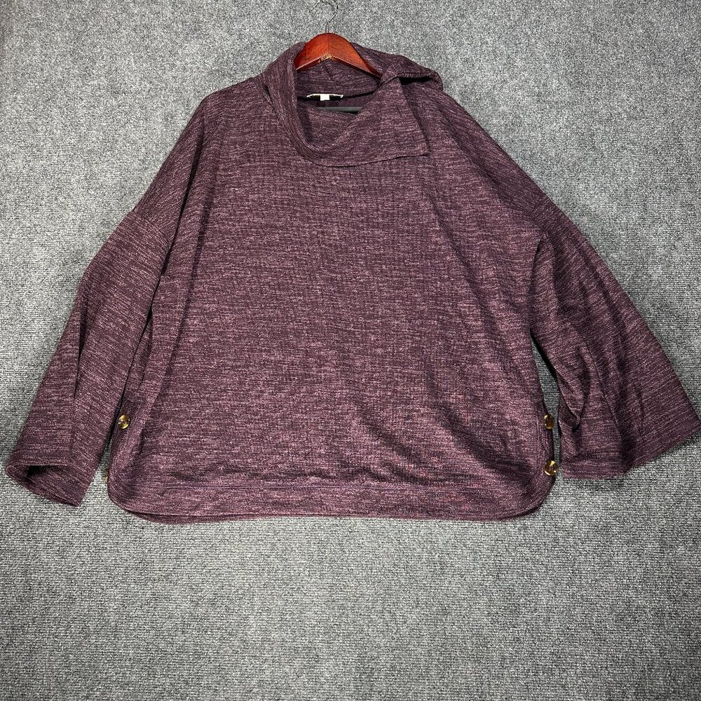 Suzanne Betro Weekend Sweater Womens 3X Purple Knit Button Cowl Neck Pullover